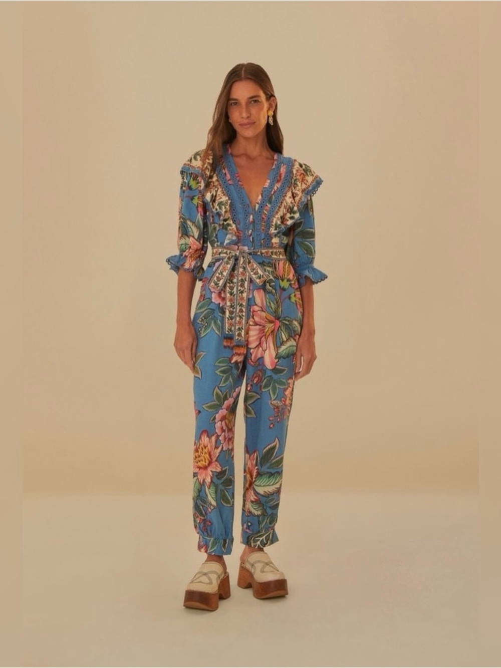 FARM Rio Wonderful Bouquet Blue Jumpsuit - Picture 1 of 4